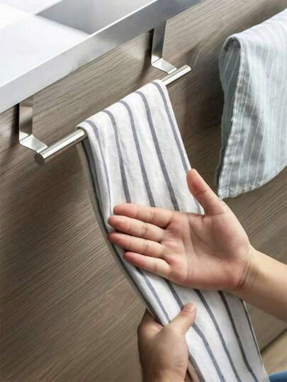 1pc, Household Towel Rack Non-Punched Wall Hanging Cabinet Door Behind The Door Storage Rack Non-Nailed Single Pole Towel Rack Rag Hanging Rod, Kitchen Organization And Storage, Kitchen Accessories