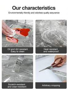 1roll Thick Glossy Grey Silver Marble Peel And Stick Kitchen Sticker For Countertop And Cabinet Waterproof Removable Marble Contact Wallpaper With Air Guide Slot Self-Adhesive Furniture Sticker - Multicolor - View 7