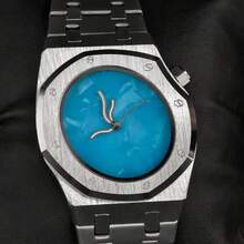 Ladies Luxury Fashion Watch - Blue/Pink Unique Textured Dial Wavy Hands Elegant Watch Quartz Movement - one-size - View 5