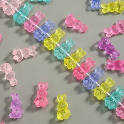 10/30/50颗/包 哑光糖果色卡通兔子珠子 可爱 24x14mm 3D兔子造型吊坠 可爱珠子 散珠 隔珠 DIY首饰制作手链