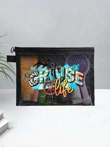 Túi lưới in họa tiết tàu du lịch, túi đựng đồ nhẹ tiện dụng cho du lịch, đi làm, đi học - Túi đựng đồ vệ sinh cá nhân, túi đựng văn phòng phẩm, túi đựng mỹ phẩm, túi đựng dây cáp, ví đựng tiền xu, túi đi biển - Túi cầm tay khóa kéo trong suốt dung tích lớn - Nhiều màu - Xem 3