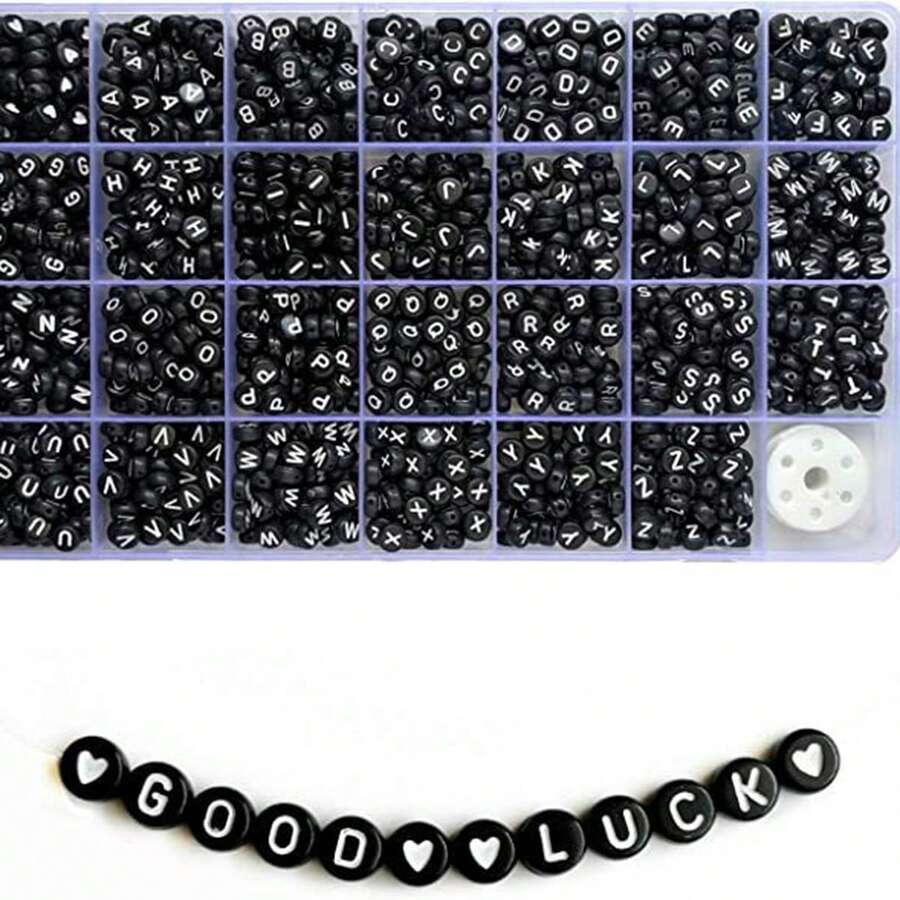 1000pcs 26 Pcs English Alphabet Bracelet Jewelry Making Kit, With Elastic String - Black Letter Set - View 1