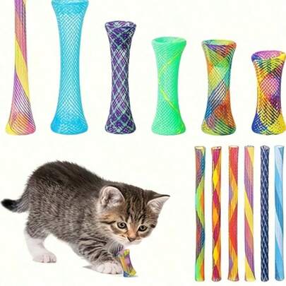 10/20/40个装彩色猫咪弹簧玩具 - 柔性管环，适合互动玩耍、拍打和啃咬（多种颜色）