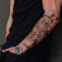 7pcs Chicano Black Temporary Tattoos, Chicano Guadalupe Black Gang Fake Tattoos, Lowrider Style Culture, Waterproof Half Sleeve Fake Tattoos, Mexican Unisex Clown Tattoos, Day Of The Dead, Halloween Gifts! - Halloween - View 3