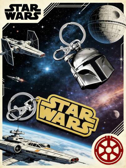 StarWars 1PC Officially Licensed Star Wars Keychain R2-D2 BB-8 Grogu The Child Mandalorian Helmet Boba Fett Helmet X Wing Starfighter STAR WARS Logo Metal Alloy Keyring Droid Robot Pendant Car Key Chain Backpack Bag Charm Sci Fi Movie Fan Collectible Birthday Gift Party Favor