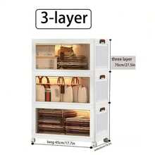 3/4/5-Tier Heavy-Duty Stackable Storage Cabinet With Locking Doors - Heavy-Duty Collapsible Storage Unit With Rolling Wheels, Space-Saving Organizer For Home, Office, Garage, Attic - Plastic Storage Cabinet With Front Panels, Easy Assembly - White - View 3