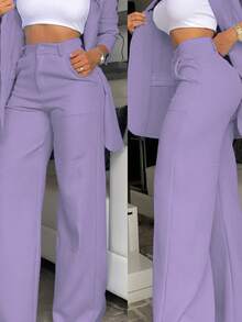 Pink Two Piece Set Women – Feminine Blazer And Skirt/Pants, Wedding Guest Suit, Prom Formal Wear, Cute Office Outfit, Old Money Style - 淡紫色 - 查看 3