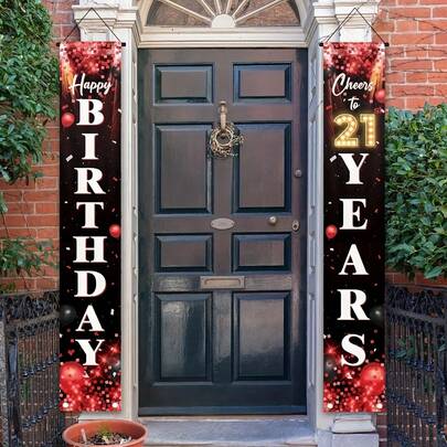 زوج من لافتات باب احتفال عيد ميلاد ال- 21، أعلام حفلة الغرفة، احتفالات عيد الميلاد الداخلية، بوليستر، حفلات أعياد الميلاد، عيد الأم، الاحتفالات، المناسبات السنوية، الغرفة، الحديقة، وديكورات الباتيو، حفلات ذات موضوع، إكسسوارات التصوير الفوتوغرافي.