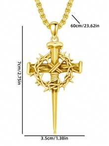 1pc Retro Triple Cross Necklace, Thorn Crown Cross Pendant, Suitable For General Christian Jewelry Gifts - Fashion - View 7