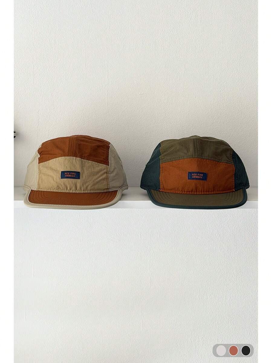 Soft Top Patchwork Color-Block Flat Brim 5-Panel Baseball Cap, Unisex Casual Versatile Sun Protection Spring New Breathable Short Brim Hat, Cycling Soft Top Baseball Cap, New Breathable Patchwork Color-Block Flat Brim Workwear Cap, Outdoor Baseball Cap For Women Spring Summer - ACE Label - View 1