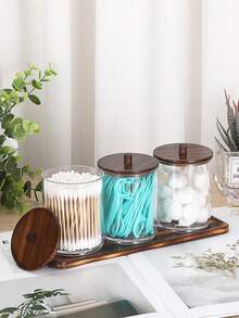 Bộ 3 hộp đựng tăm bông - Dụng cụ sắp xếp phòng tắm, hộp đựng tăm bông tròn, hộp đựng bông gòn có khay, lọ thuốc bằng nhựa có nắp, hộp đựng chỉ nha khoa trong phòng tắm. - Nhiều màu - Xem 5