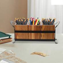 SanBouSi Rustic Kitchen Utensil Organizer Utensil Cutlery Holder Wooden Utensil Organizer - Black and Log Color - View 5