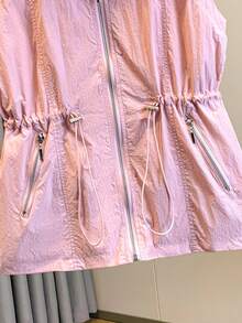 Chaleco sin mangas de verano para mujer, cuello alto, diseño con cremallera, forrado, versátil, cómodo para el transporte, de moda y ligero, color rosa primaveral - Rosa - Ver 9