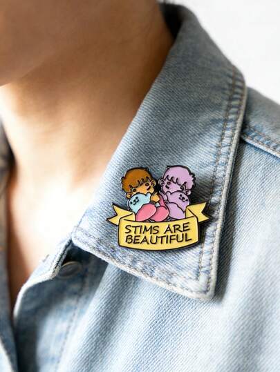 1 pieza Conjunto de alfileres de esmalte de concienciación sobre el autismo - "Sigue estimulándote" y "Los estímulos son hermosos" Lindos pines de solapa de dibujos animados para el orgullo neurodivergente, accesorios para mochilas y chaquetas