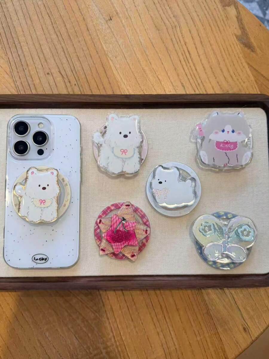 卡通小狗磁性手机支架，多功能懒人手机支架，便携式折叠手机气垫支架 - 彩色 - 查看 1