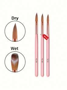 3 piezas de brochas de uñas acrílicas color rosa - #8/#10/#14, brochas de uñas Kolinsky aptas para extensión de uñas acrílicas y tallado 3D, inodoras, aptas para regalos, viajes y citas - Multicolor - Ver 8