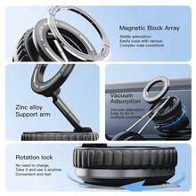 强磁车载手机支架，可折叠设计，360°可调节真空吸盘，适用于汽车/桌面/浴室/通用场所 - 黑色 - 查看 5