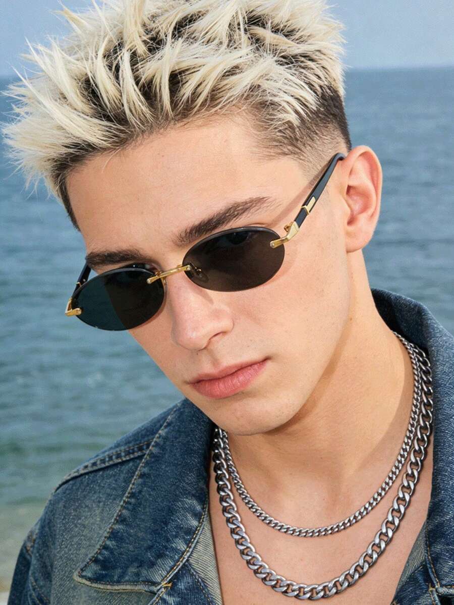 1 chiếc kính mắt không gọng, kiểu dáng châu Âu mới năm 2026, hình bầu dục, unisex, phong cách hip hop cá tính, thích hợp cho đường phố/lễ hội âm nhạc/tiệc tùng. - Nhiều màu - Xem 1