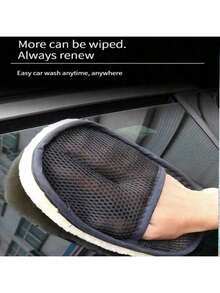 1pc Black Single-Sided Car Washing Glove, Faux Wool Plush Thickened Bear Paw Car Wash Glove - A - View 1