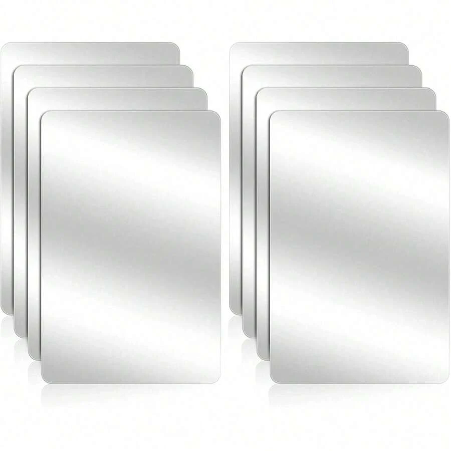8 pezzi Specchio quadrato in plastica con lente acrilica, piccolo specchio di in vetro, adatto per aula, ufficio, casa, materiale per fai da te, decorazione da parete, decorazione della stanza, estetica - Argento - Visualizzare 1