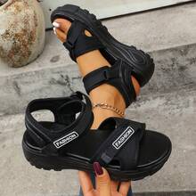Sandal thể thao thời trang nữ, quai cài khóa dán, thiết kế chữ cái, hở mũi. - màu đen - Xem 12