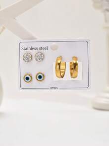 3对不锈钢眼睛形状耳环套装，时尚百搭，适合女性日常佩戴。 - 多色 - 查看 5