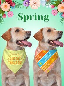 2 piezas Pañuelos triangulares ajustables con estampado de plantas y frutas para perros y gatos pequeños a grandes, con diseños de árbol de coco, girasol, para primavera y verano - Multicolor - Ver 16