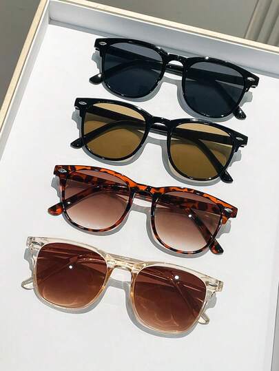 4pcs PC Square Frame Party & Street Style Summer Travel Decorative Fashion Eyeglasses With Rivets UV Protection Gift Set For Women