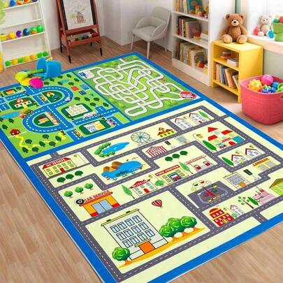 1pc Maze Area Carpet, City Life Traffic Road Carpet, Game Mat, Suitable For Bedroom, Game Room, Classroom And Living Room, Perfect Holiday Gift For Decorating Outdoor Space! Scandinavian Minimalist Style Suitable For Living Room Carpet, Home Decor, Applicable To Entrance, Bedroom, Closet, Living Room Carpet