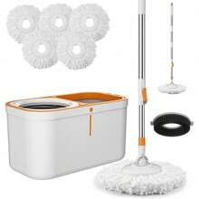 Spin Mop Bucket With Wringer System Extended Mop Handle 61"Mop And Bucket For Floors Cleaning With 5 Replacement Head Refill 1 Cleaning Brush Head - 旋轉拖曳套裝 - 查看 9