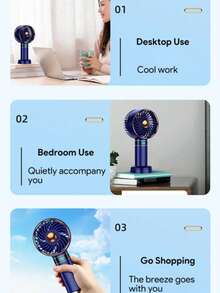 1 pièce Ventilateur portable unisexe, couleur électroplaquée à la mode, avec support, autonomie de 13 heures, ventilateur turbo silencieux, portée de 8 m, 5 vitesses de vent, portable pour l'été, les voyages, la plage, les sports, le bureau, l'école, les fêtes de piscine et l'usage quotidien - Multicolore - Voir 7