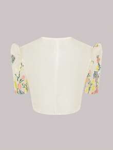 Women's Romantic Embroidered Floral Patchwork Petal Sleeve Cardigan Spring Wedding Party - Champagne - View 2