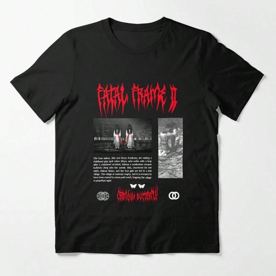 Fatal Frame II Crimson Butterfly Streetwear Style Essential 2026 T-Shirt For Men Women Horror Game J-Horror Graphic Short Sleeve Tee Soft 100% Cotton Casual Japanese Ghost Streetwear Top Unisex Summer Fashion Gift - 黑色 - 查看 1