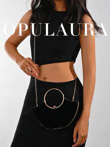 OpulAura 女款金屬感高端晚宴包，奢華派對手拿包，靜奢風閃亮晚宴包，禮服搭配包，適合舞會、派對、婚禮、新娘、伴娘、生日禮服，手持晚宴包 - 黑色 - 查看 9