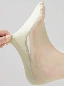 1/5/10双装女士夏季超薄隐形低帮硅胶防滑网眼无缝冰丝船袜 - 彩色 - 查看 8