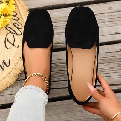 New Arrivals For Spring 2026: Women's Flat Shoes, Elegant Women's Sneakers, Simple Square Toe, Fashionable And Versatile, Breathable Soft Sole, Slip-On Style, Suitable For Daily Commutes, Work, Shopping, And Dates. Machine Washable. A Top Choice For Valentine's Day Gifts.