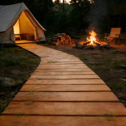 Roll Out Wooden Garden Pathway 8FT – Straight Boardwalk For Garden Patio Walkway, Weather Resistant Cedar, 0.6" Thick Slats Absorb Steps, Roll Up For Storage, Keep Shoes Clean