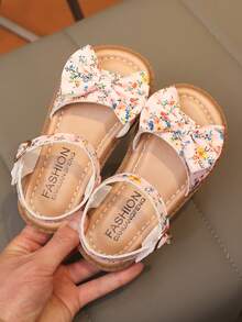 1 Pair Girls' Summer Cartoon Bow Floral Decor Soft Bottom Non-Slip Breathable Casual Princess Style Sandals, Suitable For Daily Outings, Outdoor Play, Park Walks, Parent-Child Outings, Home Leisure, Children's Day, Birthday Parties And More Occasions - Pink - View 2