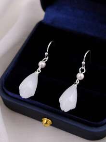 1对复古优雅耳环，简约新款中国风耳环，女士耳环，母亲节礼物 - 白色 - 查看 6