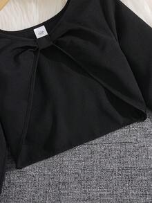 Parte superior de manga larga y vestido de tirantes finos con estampado floral para niñas preadolescentes, primavera/otoño - Negro - Ver 5