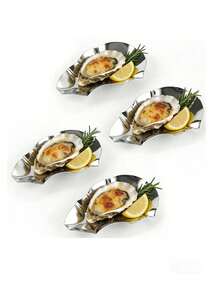 Bộ 6/12 đĩa thép không gỉ dùng đựng hàu, ốc sên, sò điệp, hấp hàu, đĩa nướng BBQ nhà hàng, đĩa đựng gia vị nước tương, xẻng xúc nồi kiểu Hàn Quốc, khay thìa canh, khay đựng gia vị gia đình hình bướm. - Bạc - Xem 5