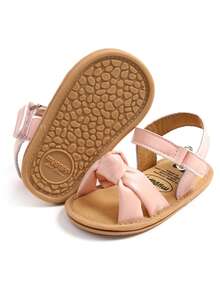 Neugeborene Säuglings Mädchen Jungen Sommer Sandalen Outdoor-Leisure Strandschuhe mit Blumen Schleife rutschfeste Sohle Kleinkind Laufschuhe - Pink - Übersicht 6