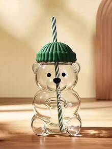 1/2/3/4/5/10 cái, 15CM*9CM/5.9IN*3.54IN, Cốc hút ống hình gấu dễ thương, Cốc hút ống gấu Teddy, Cốc gấu có nắp, Chất liệu nhựa, Phù hợp sử dụng hàng ngày và đi ra ngoài, Có thể chứa nước trái cây, đồ uống lạnh, sữa, cà phê - màu xanh lá - Xem 10