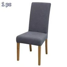 1pc/4pcs/6pcs Solid Color Jacquard Chair Covers, Removable Elastic Dining Chair Slipcovers, Suitable For Dining Room, Living Room, Home Decor - Dark Grey - View 11