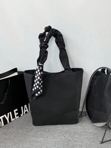 Large Capacity Crinkle Canvas Tote Bag For Women - Black - View 1