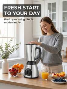 SOKANY 03012 1.5升多功能烹饪机二合一玻璃台式榨汁机，3档可调速，适用于制作冷冻果汁、奶昔、冰沙和酱料，银色 - 日規A型插(100V) - 查看 2