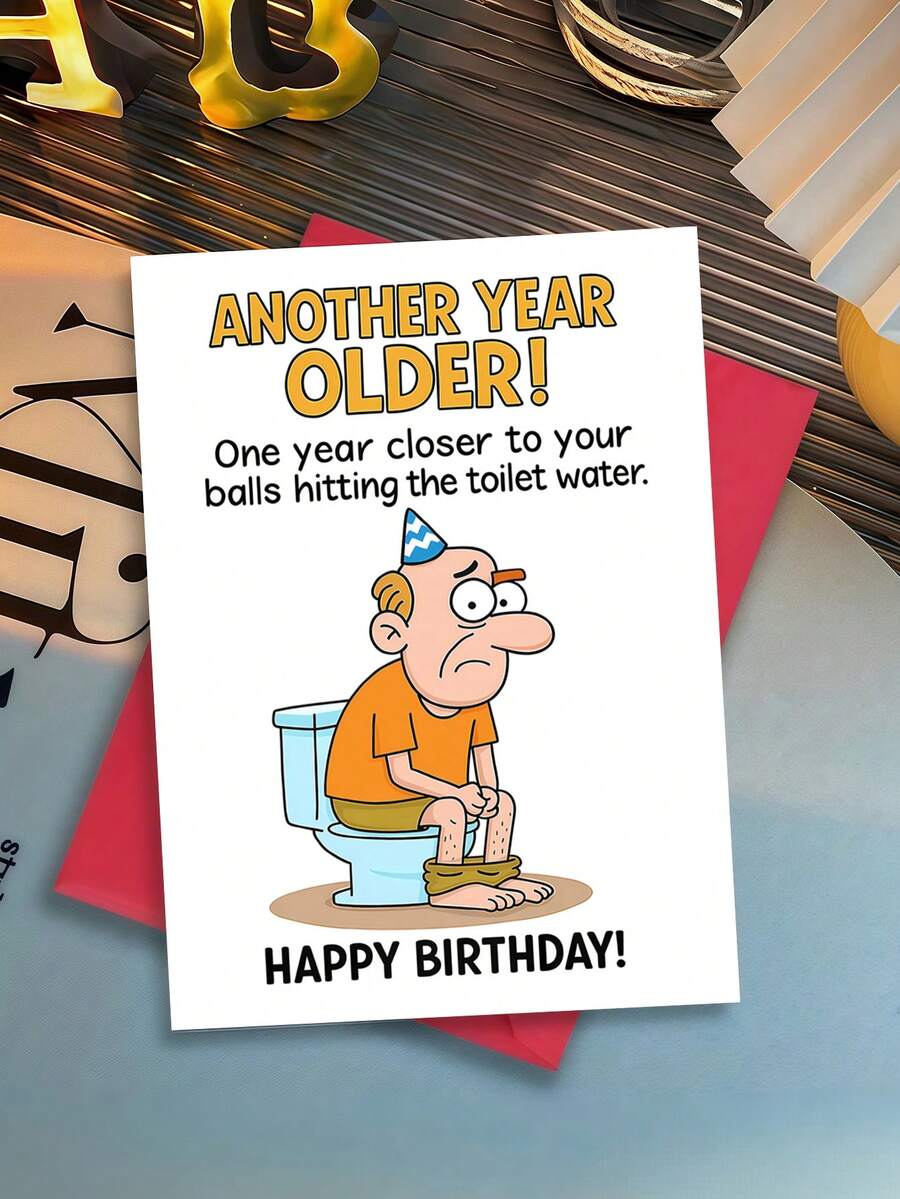 1张“又老了一岁”趣味生日贺卡 - 幽默礼物,送给男士,亲朋好友送给他、爸爸、兄弟的完美之选,为庆祝活动增添欢笑,内页空白 - 查看 1
