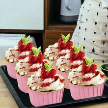 10/50/100个/套 粉色和金色蛋糕/甜点杯（可选带盖），耐热光滑纸质蛋糕衬垫，松饼杯，烘焙工具，纸杯蛋糕包装纸，蛋糕托盘，适用于婚礼、复活节、母亲节、毕业典礼、生日派对等场合。 - 查看 9