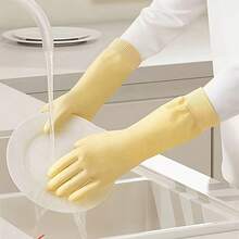 1/3 piezas Guantes de goma gruesos de PVC para lavar platos, de una sola capa con gancho incorporado, diseño de puño elástico, multiusos para limpiar la cocina, el baño y la ropa - A - Ver 2