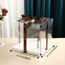 1pc White Elegant Cake Box: Transparent, Tiered, Square Design Suitable For Cakes, Cookies, Fresh Flowers And Gifts - Handwashable, PET Material, Reusable - View 1